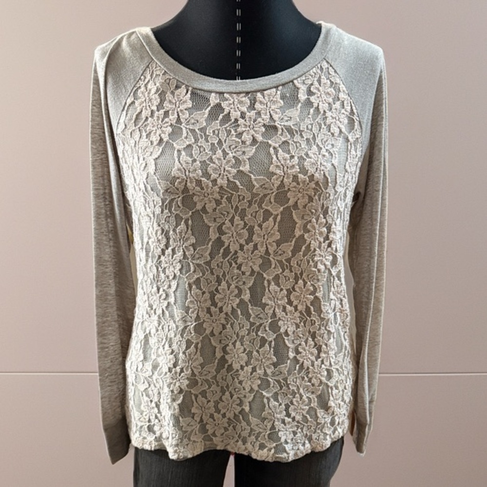 Olivia Moon Blush Lace Overlay Shirt